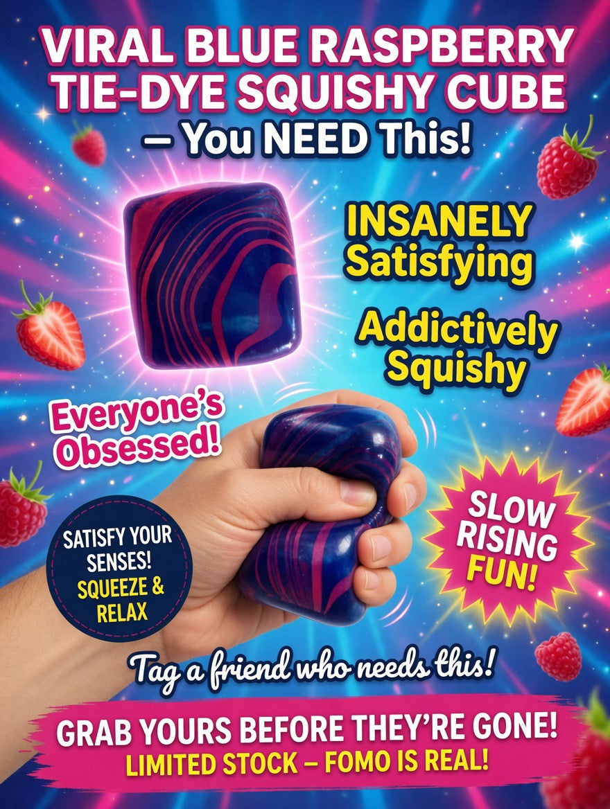 Blue Raspberry Slow Rise Squishy Cube | Premium Tie-Dye Fidget Toy for Stress Relief & Anxiety